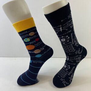 Mens Crew Socks Set 2 Solar System Physics Calculations Black Blue White Yellow